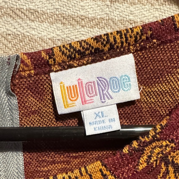 LuLaRoe Burgundy and Mustard Midi Dress - Picture 4 of 7